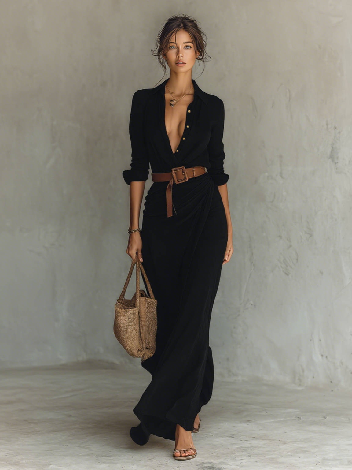 Audrey | Robe Maxi Ceinturée à Manches Longues