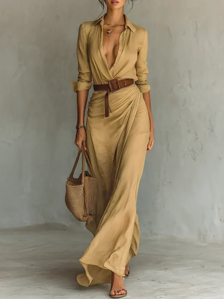 Camille | Robe Maxi à Revers et Ceinture