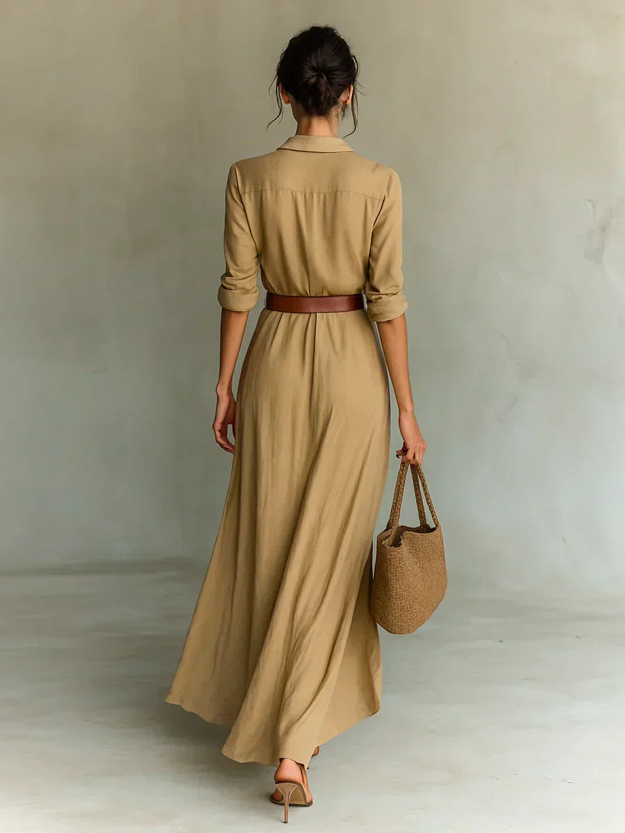Camille | Robe Maxi à Revers et Ceinture
