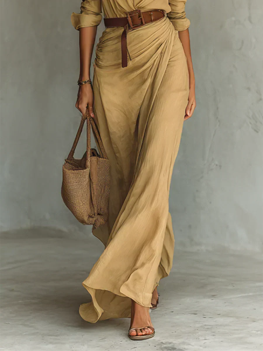 Camille | Robe Maxi à Revers et Ceinture