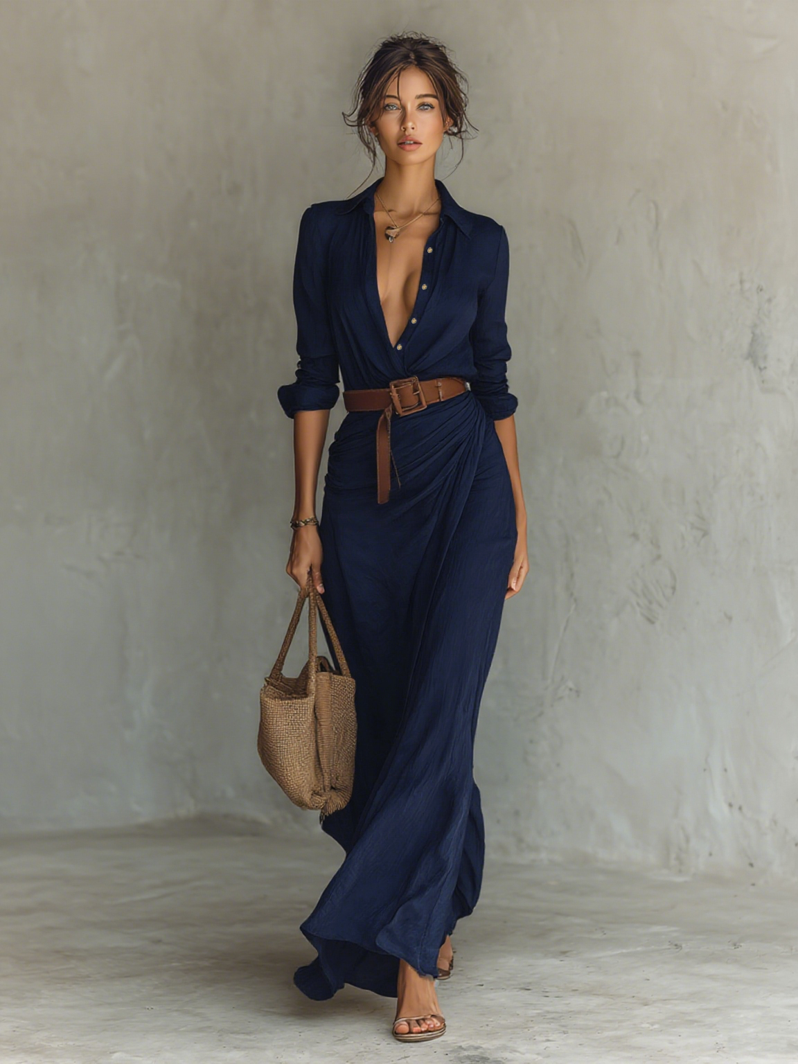 Audrey | Robe Maxi Ceinturée à Manches Longues