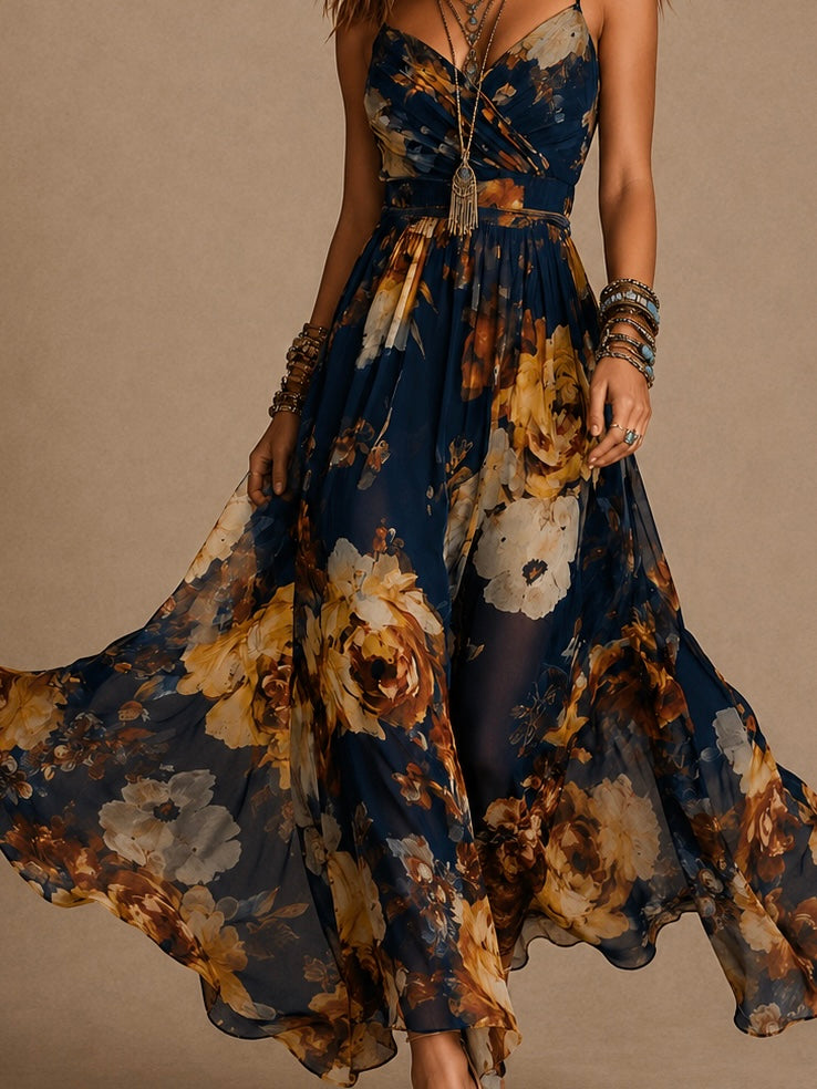 Rosine | Robe Longue Fleurie à Bretelles Fines