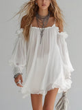 Romane | Mini Robe Flottante Bohème, Épaules Dénudées