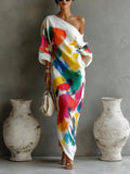 Soraya | Robe Maxi Une Épaule, Imprimé Abstrait