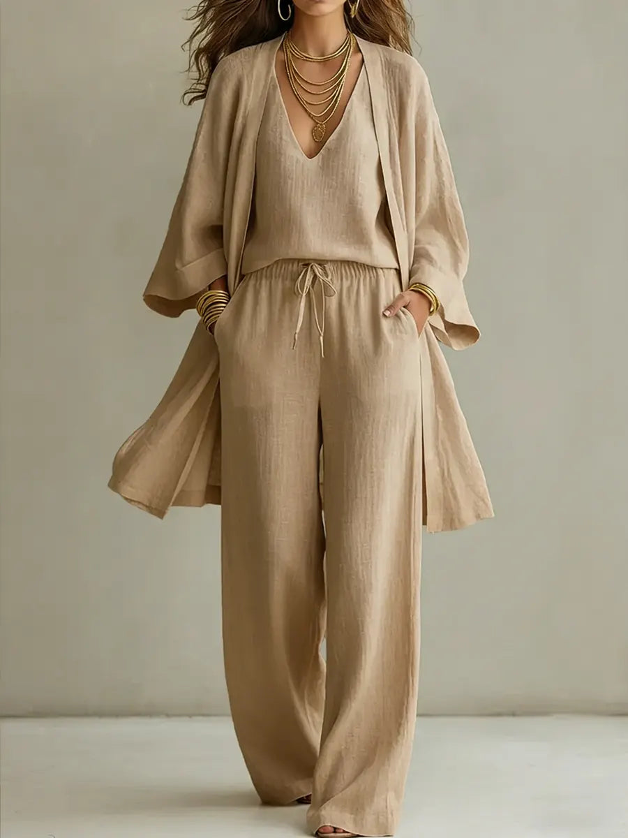 Isabelle | Ensemble homewear 3 pièces en lin décontracté
