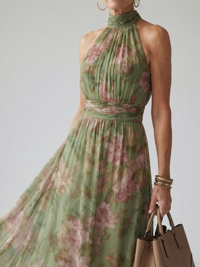 Paule | Robe Midi Col Halter, Fronces