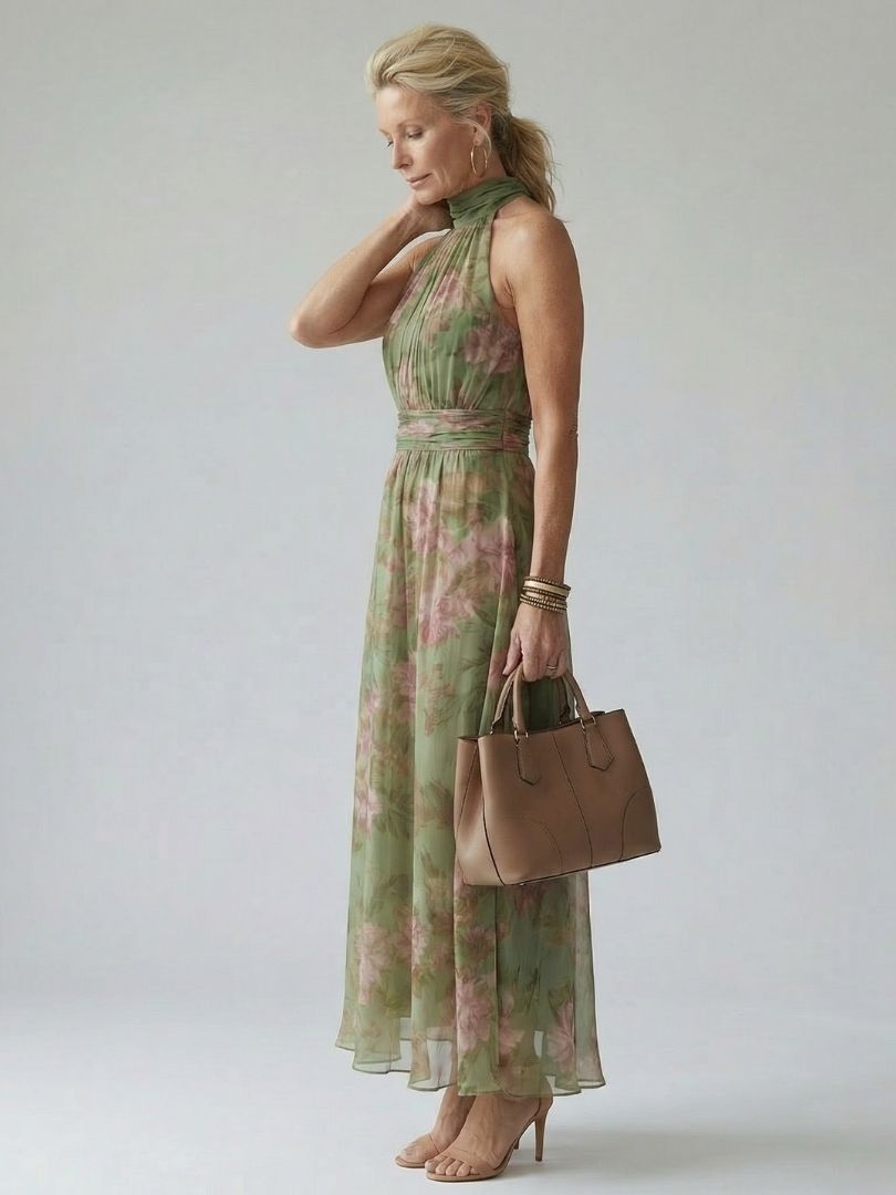 Paule | Robe Midi Col Halter, Fronces
