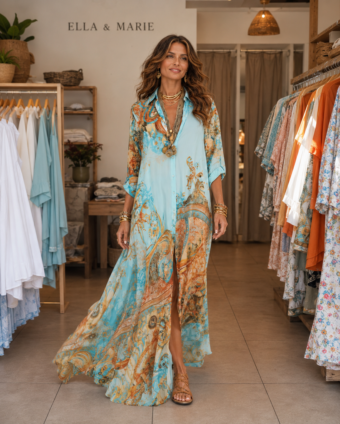 Liane | Robe Maxi Fleurie, Patte de Boutonnage