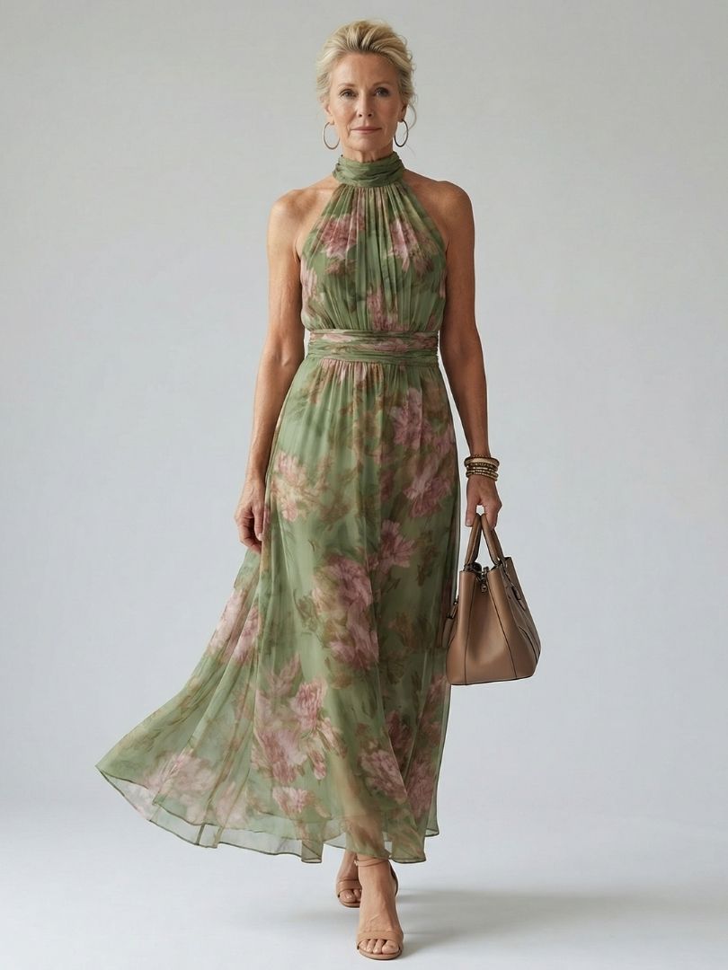 Paule | Robe Midi Col Halter, Fronces