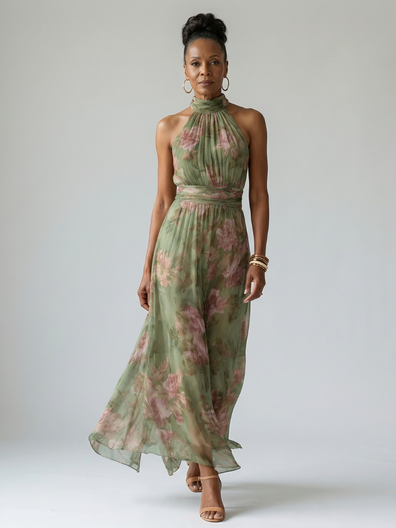 Paule | Robe Midi Col Halter, Fronces