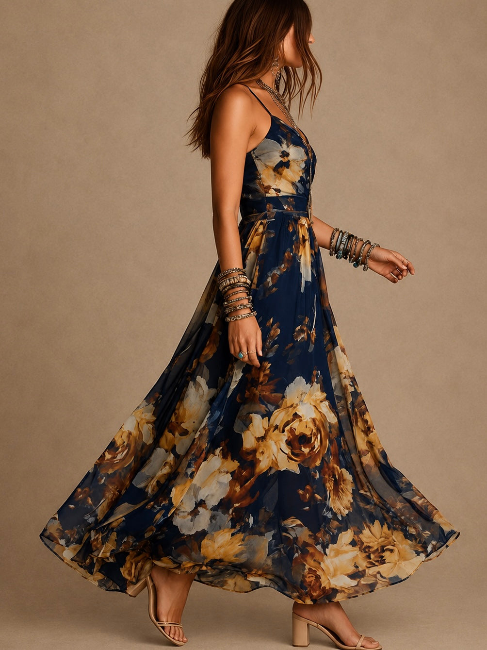 Rosine | Robe Longue Fleurie à Bretelles Fines