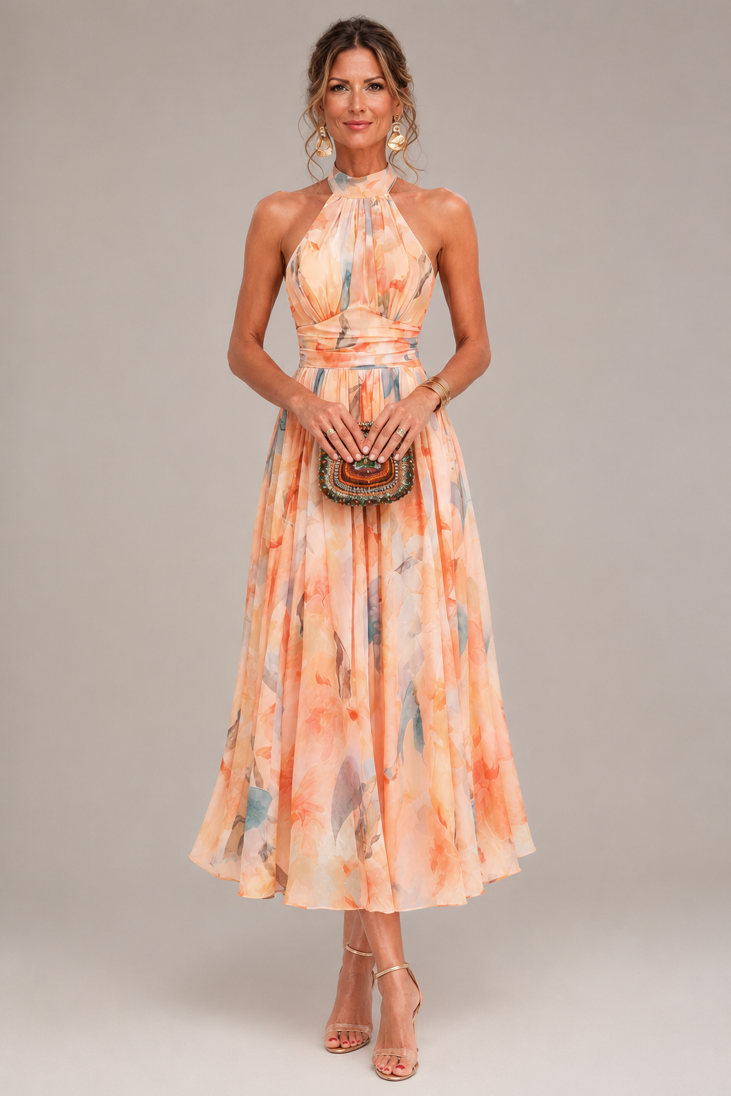 Aurore | Robe Maxi Halter à Imprimé Aquarelle