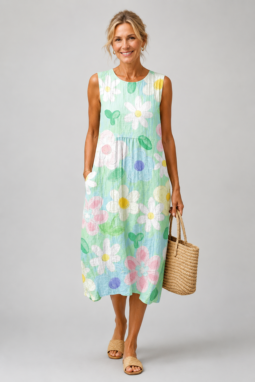 Irène | Robe Midi Fleurs Pastel