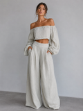 Georgette | Ensemble Élégant en Lin, Haut Court et Pantalon Palazzo
