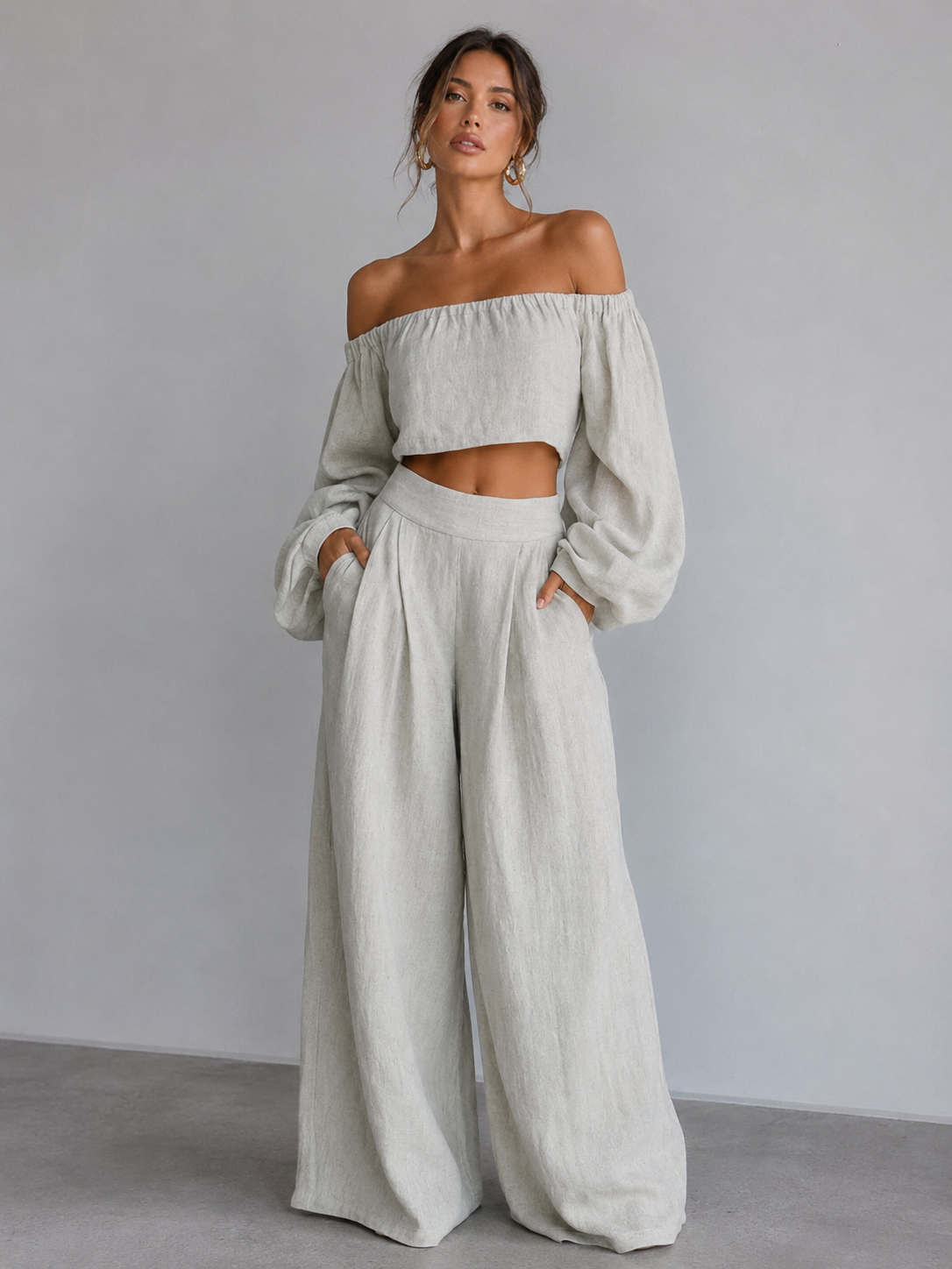 Georgette | Ensemble Élégant en Lin, Haut Court et Pantalon Palazzo