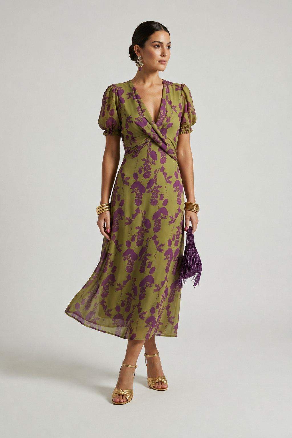 Viviane | Robe Midi Fleurie Portefeuille