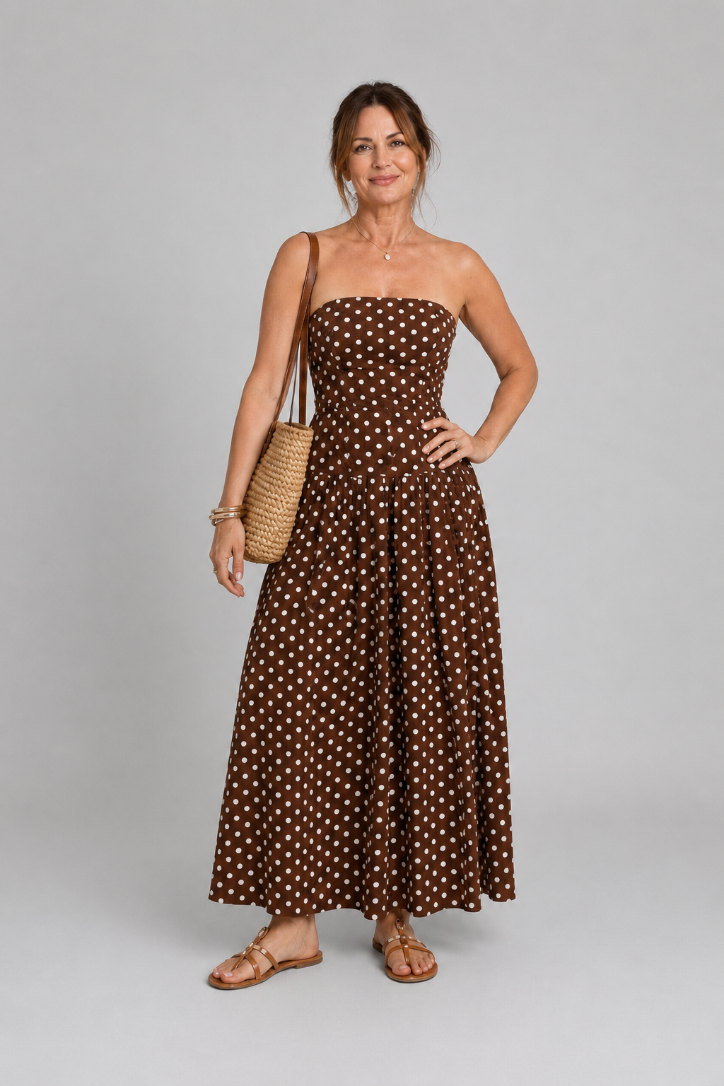 Solène | Robe Midi Bustier à Pois