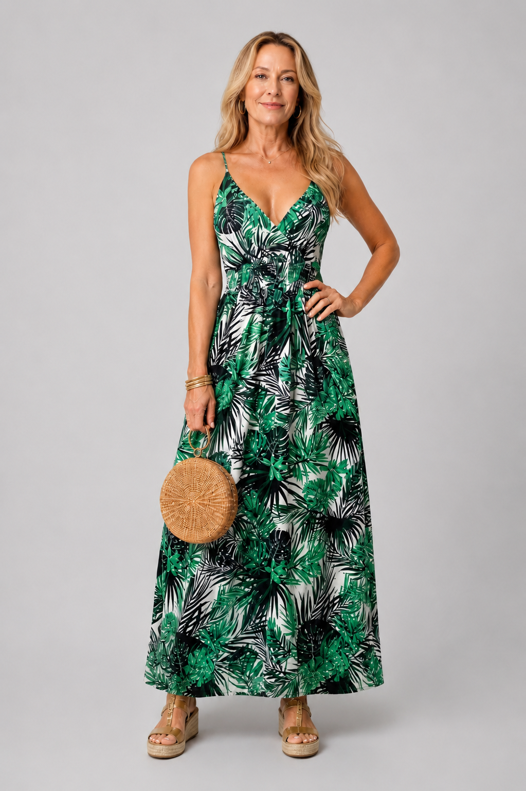 Gisèle | Robe Midi Fleurie, Décolleté en V