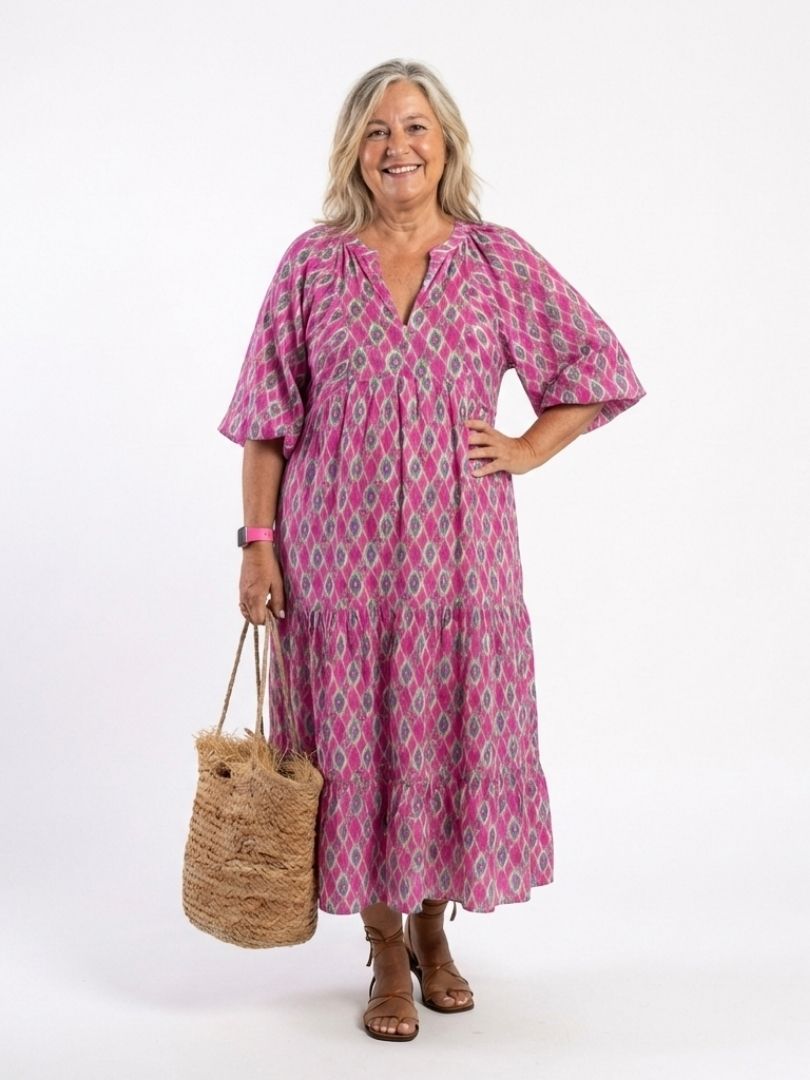 Apolline | Robe midi imprimée à manches trois-quarts et col en V