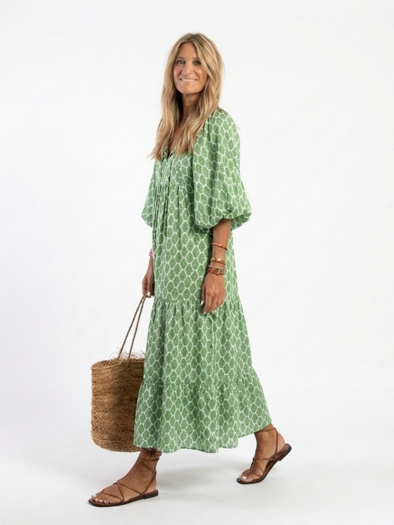 Apolline | Robe midi imprimée à manches trois-quarts et col en V