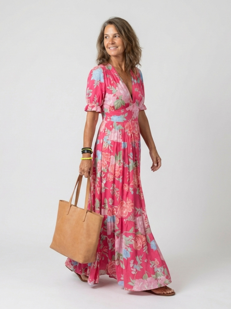 Line | Robe Midi Fleurie Romantique, Col en V