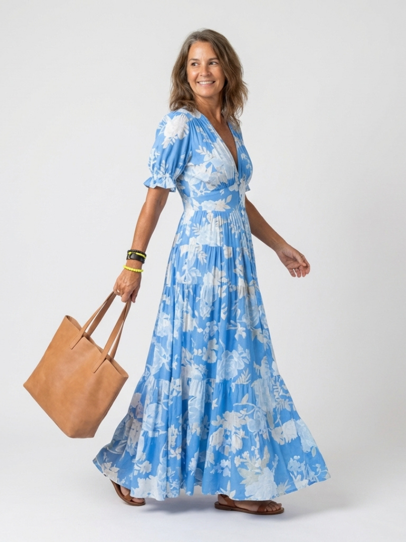 Line | Robe Midi Fleurie Romantique, Col en V