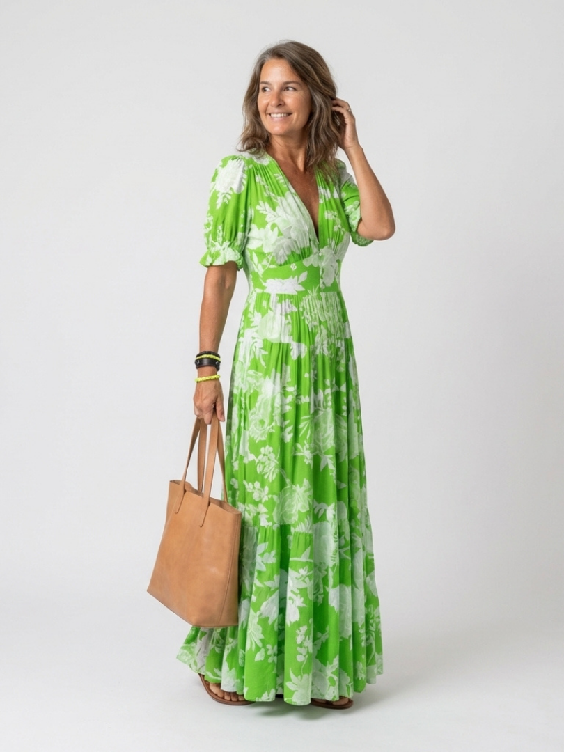 Line | Robe Midi Fleurie Romantique, Col en V