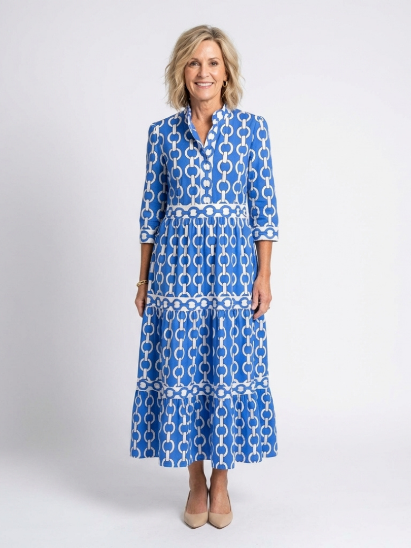 Yseult | Robe midi à manches trois-quarts et imprimé chaînes