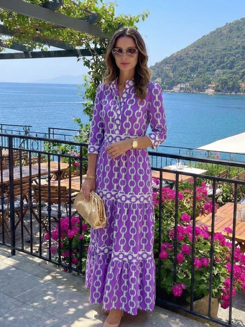 Yseult | Robe midi à manches trois-quarts et imprimé chaînes