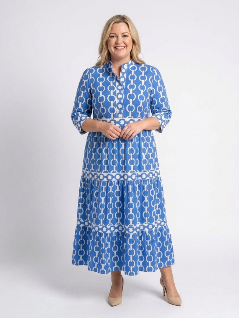 Yseult | Robe midi à manches trois-quarts et imprimé chaînes