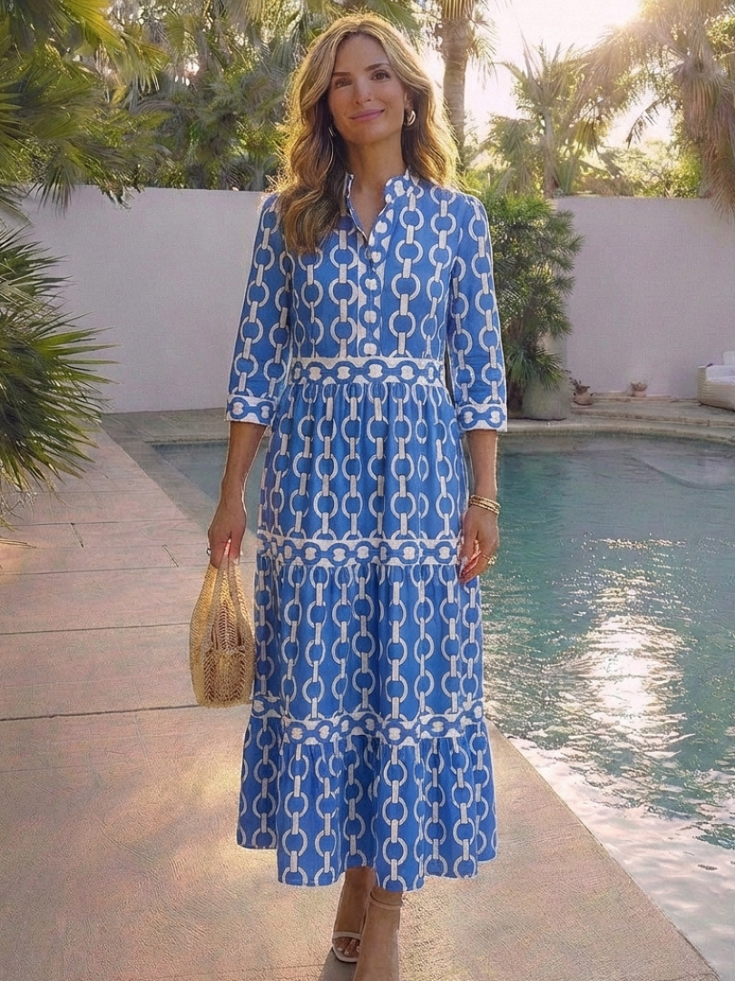 Yseult | Robe midi à manches trois-quarts et imprimé chaînes