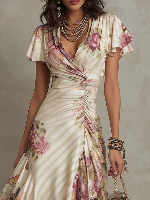 Marguerite | Robe Midi Satinée Florale Vintage