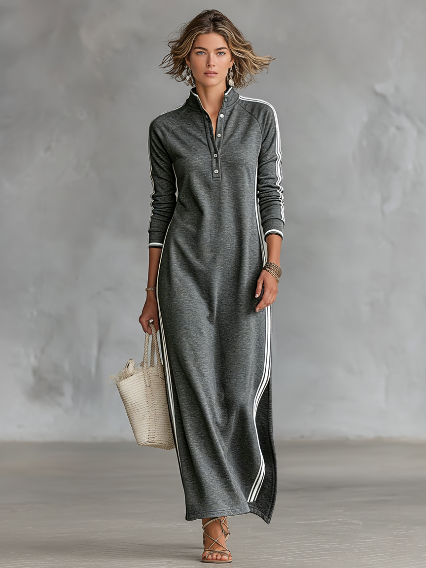 Fabienne | Robe Maxi en Molleton, Col Chemise