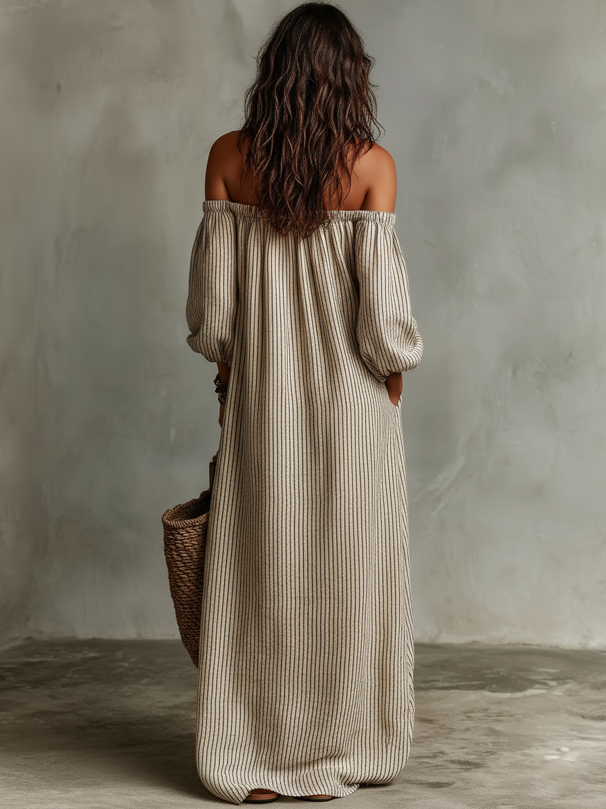 Camélia | Robe Longue en Coton et Lin, Design Épaules Dénudées