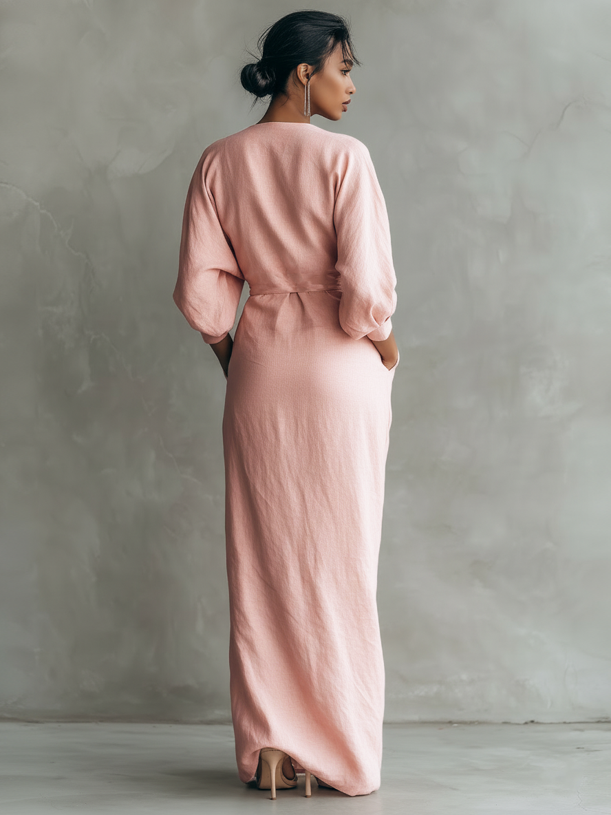 Rosalinde | Robe Maxi en Lin Rose, Col en V