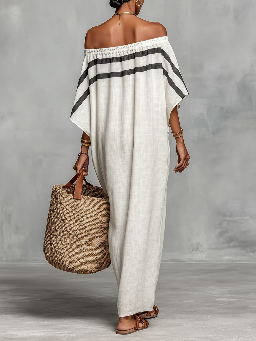 Sophie | Robe Maxi en Lin, Épaules Dénudées