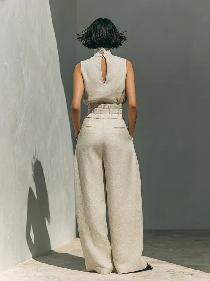 Fleur | Ensemble Minimaliste Débardeur et Pantalon Large en Coton et Lin