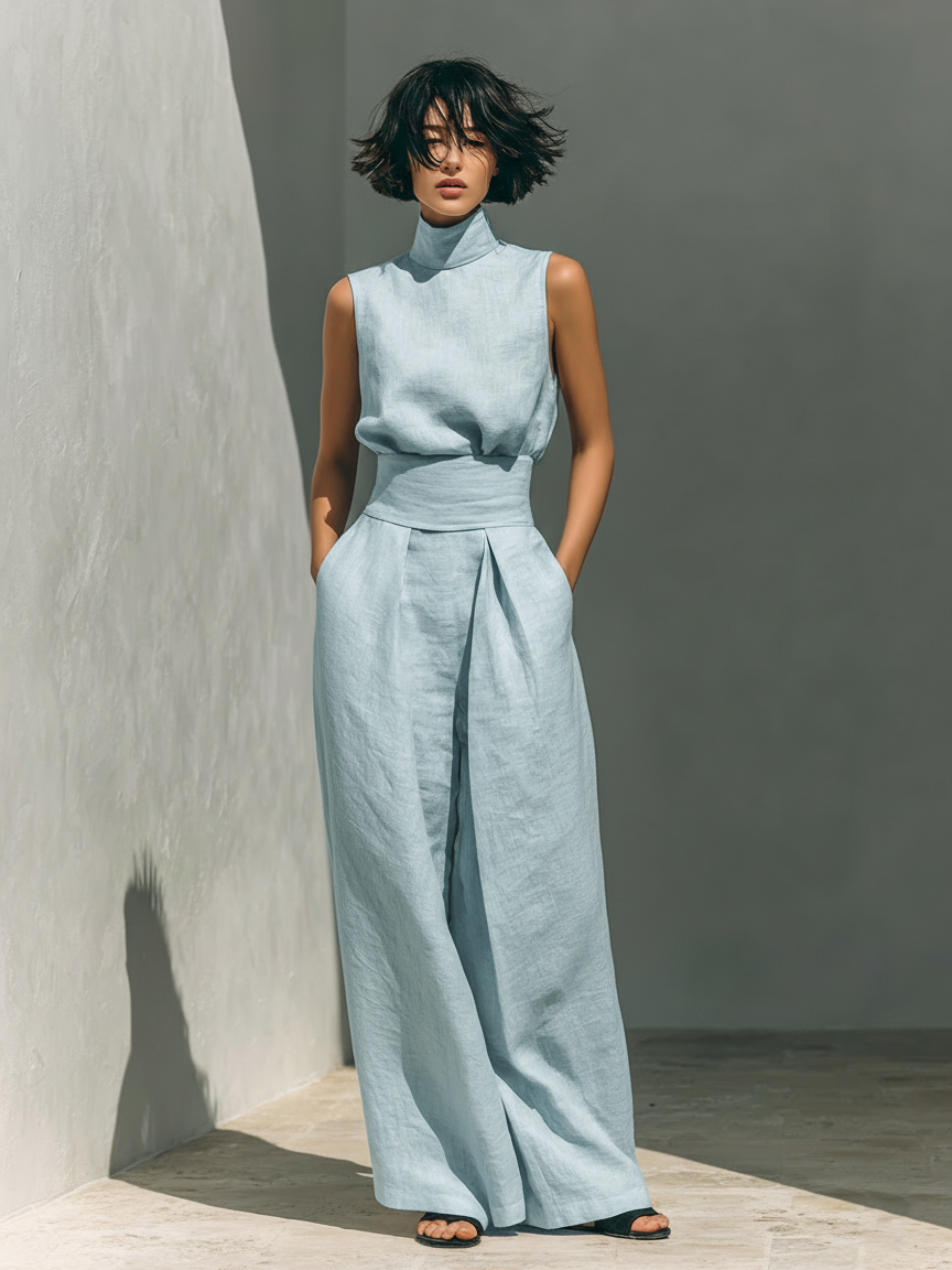 Marie | Ensemble Complet Débardeur et Pantalon Large en Coton et Lin
