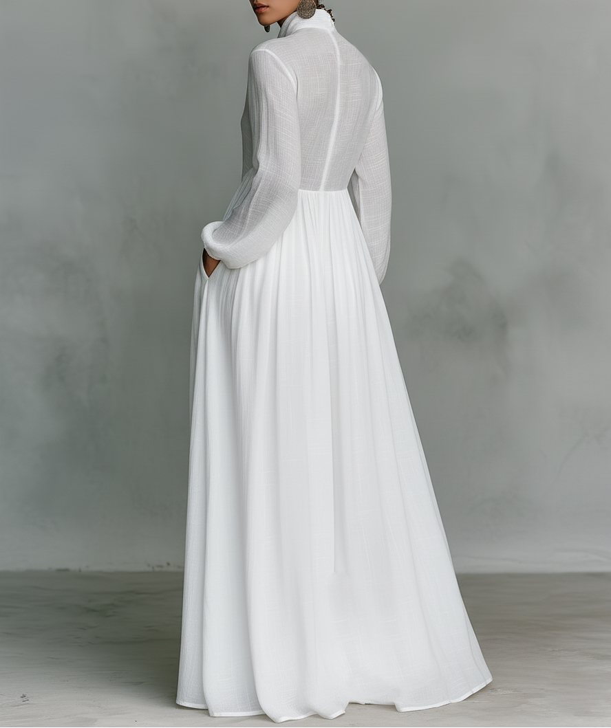 Élise | Robe Maxi Minimaliste, Col Haut