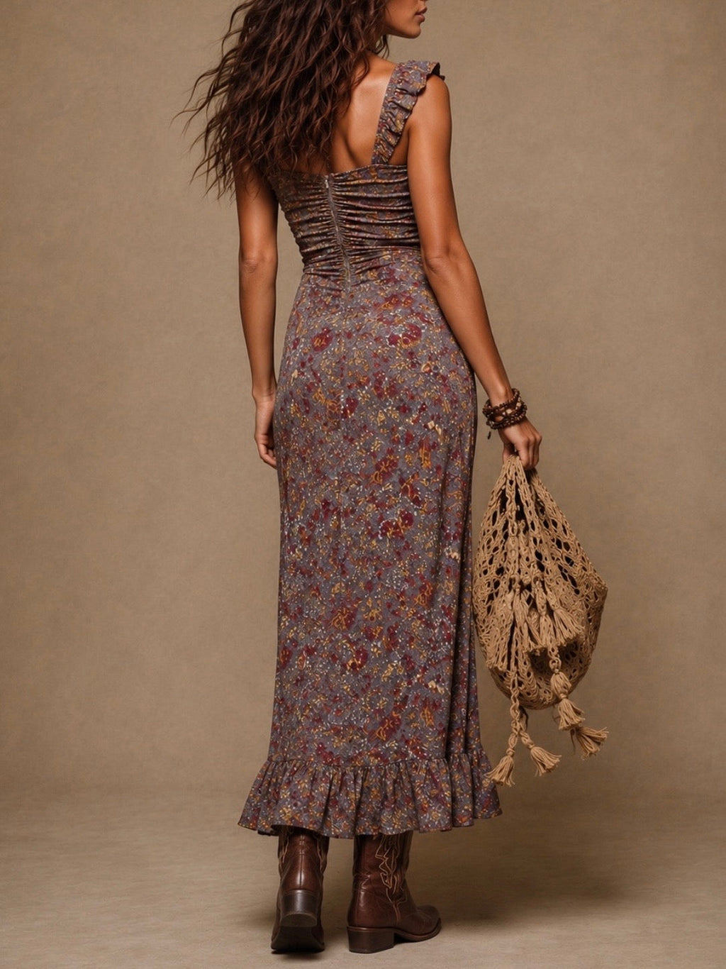 Nolwenn | Robe Maxi Fleurie à Fente Latérale