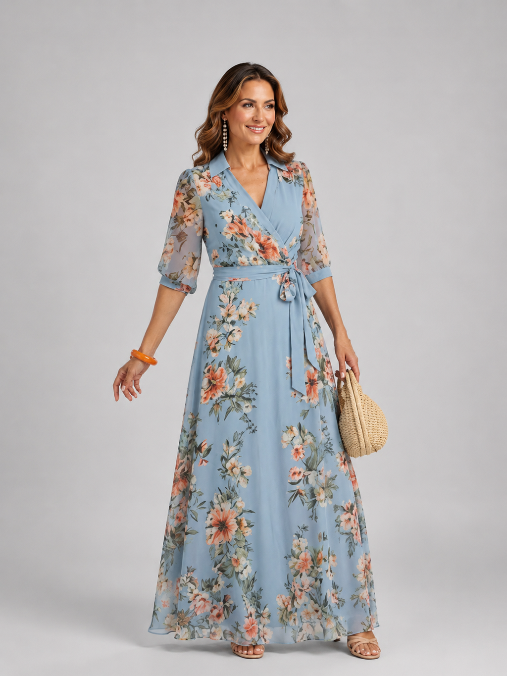 Léna | Robe Maxi Fleurie, Col en V