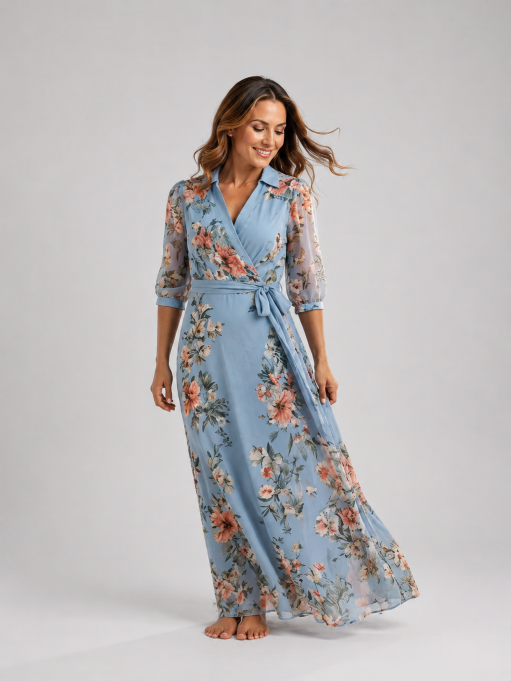 Léna | Robe Maxi Fleurie, Col en V