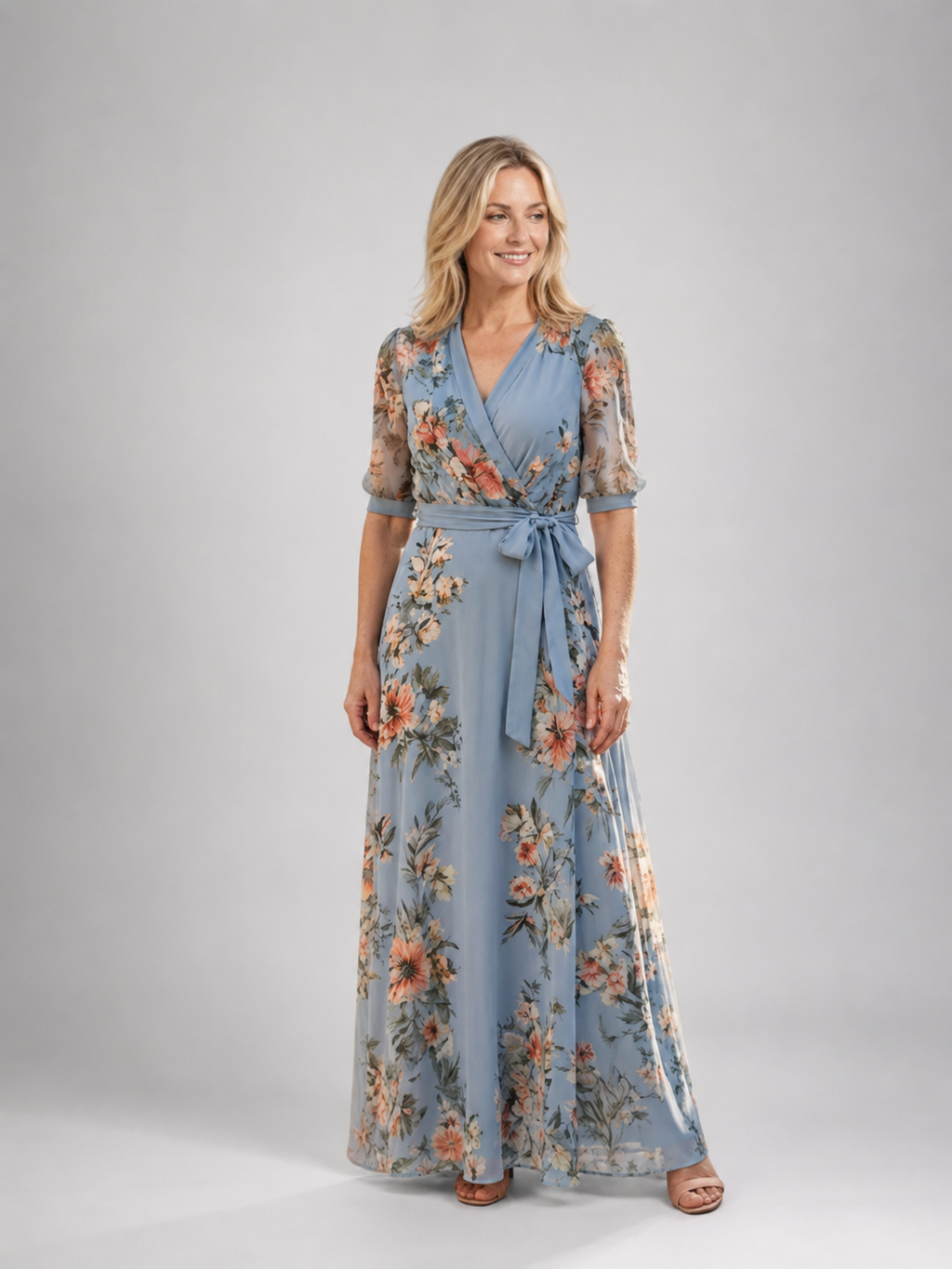 Léna | Robe Maxi Fleurie, Col en V