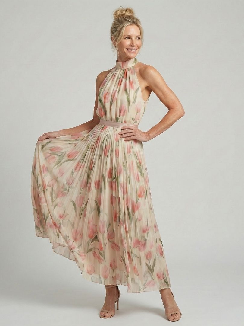Aurélie | Robe midi fleurie à col dos nu