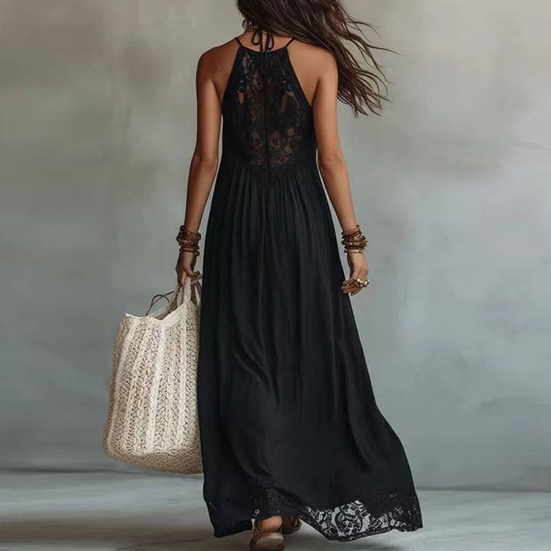 JADE | Robe Maxi Halter en Dentelle, Dos Nu