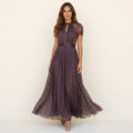 Flavie | Robe Longue Violette, Col Vintage en Dentelle
