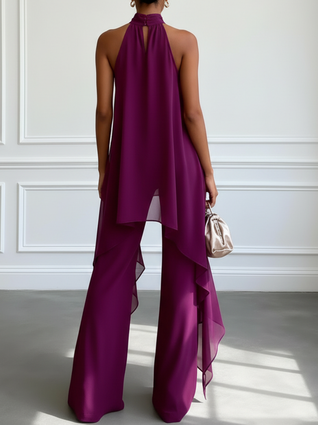 Babette | Ensemble élégant col halter et pantalon violet