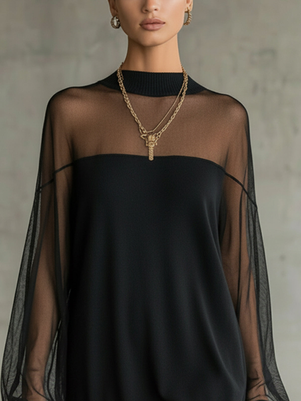 Amélie | Élégante Mini Robe Noire à Manches en Résille