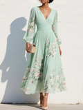 Susane | Robe maxi plissée en mousseline vert menthe à imprimé fleuri pour femme