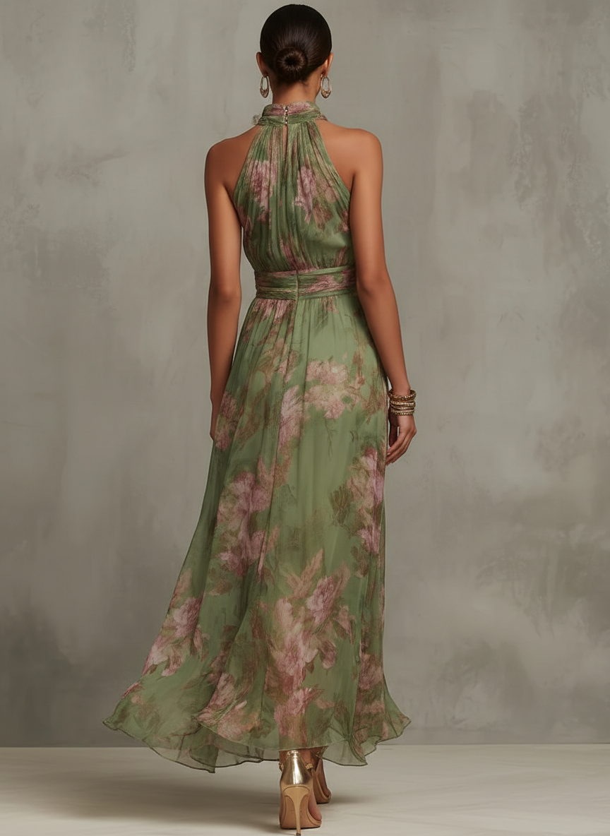 Serena | Robe maxi en mousseline fleurie à emmanchure américaine